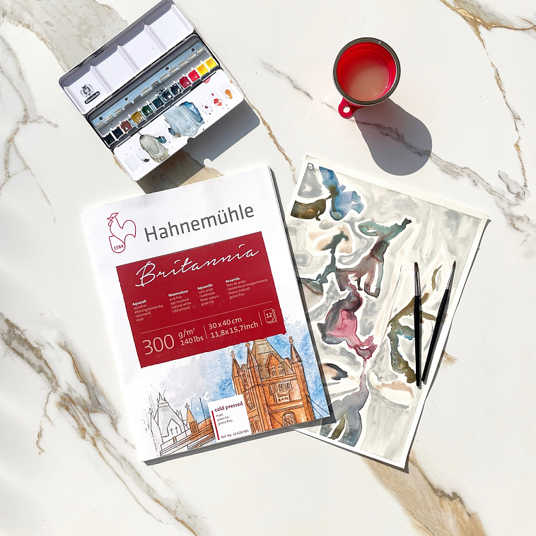 Альбом-склейка для акварели Hahnemuhle "Britannia", 300 г/м2, 17х24 см, 12 л, целлюлоза 100%, средне 606x758